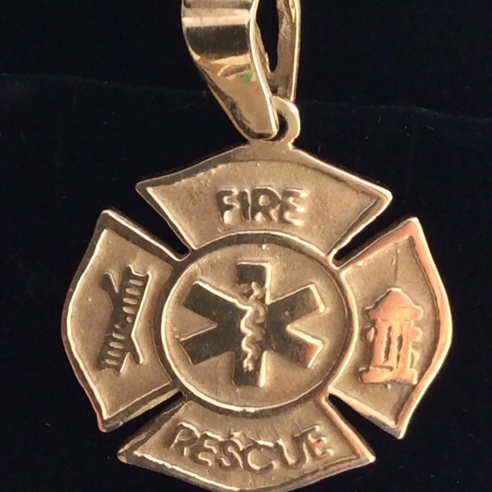 14k Gold Fire Resue with Cadieus symbol Maltese Cross Pendant - Picture 8 of 11